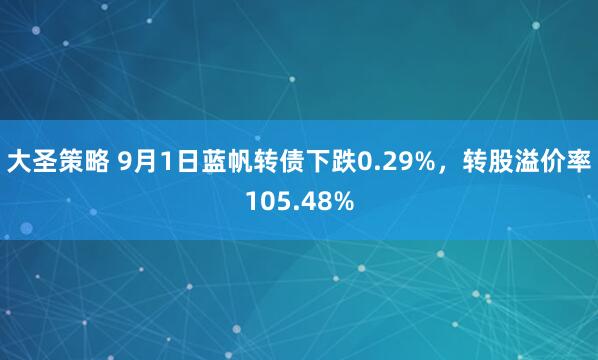 大圣策略 9月1日蓝帆转债下跌0.29%，转股溢价率105.48%